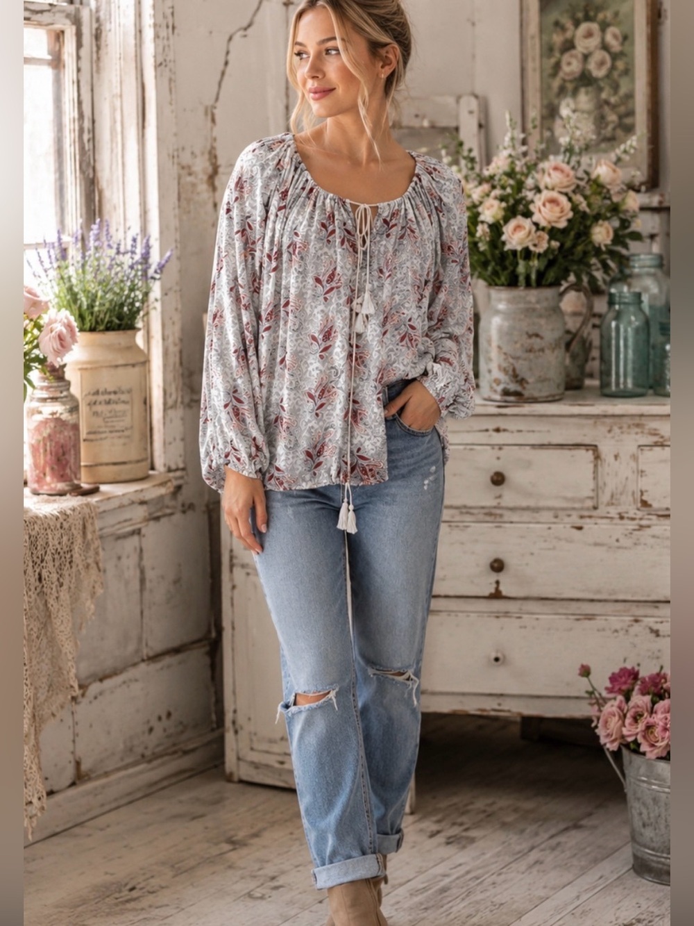 VTG Retired Denim & supply Ralph Lauren L loose fit balloon arm peasant floral